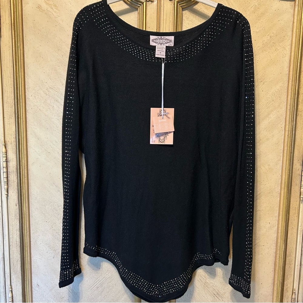 Oliver Black Rhinestone Dolman Sleeve Sweater NEW NWT